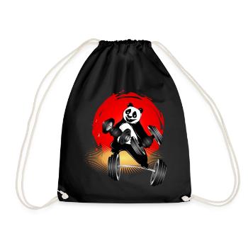 Bodybuilder panda bear with dumbbells while exercising - Drawstring Bag - black - Front