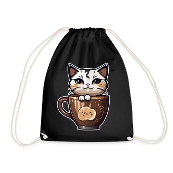 Cute Coffee Cat - Drawstring Bag - black - Front