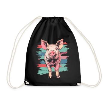 Cute little pig pig vintage - Drawstring Bag - black - Front