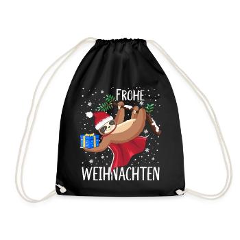 Faultier Frohe Weihnachten Schneeflocken - Turnbeutel - Schwarz - Vorne