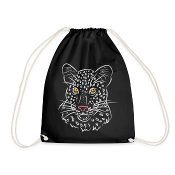 Leopard face illustration in black and white - Drawstring Bag - black - Front