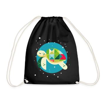 Cute Turtle – Creative Underwater World - Drawstring Bag - black - Front