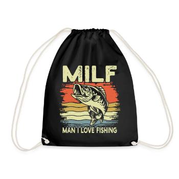 Mann Ich liebe Angeln Vintage Retro Fisch - Turnbeutel - Schwarz - Vorne