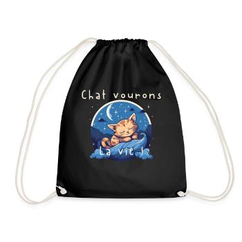 Chaton rêveur sur vague nocturne - Sac de sport léger - noir - Devant