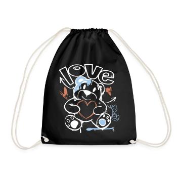 Cuddly Bear with Heart – Love Motif Graffiti Design - Drawstring Bag - black - Front