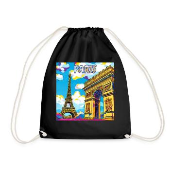 Paris Pop Art: Eiffel-Arc-Traumlandschaft - Turnbeutel - Schwarz - Vorne