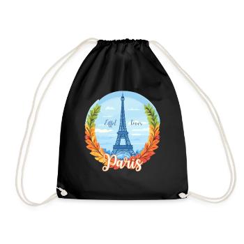 Paris Skyline with Laurel Frame - Drawstring Bag - black - Front