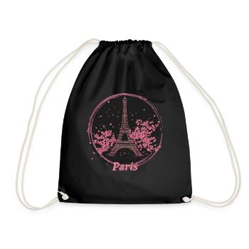 Paris Pink Blossom Emblem - Drawstring Bag - black - Front