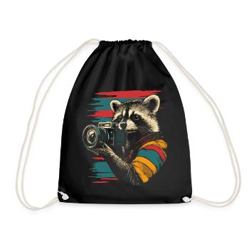 Raccoon with SLR Camera Camera Photographer - Drawstring Bag - black - Front