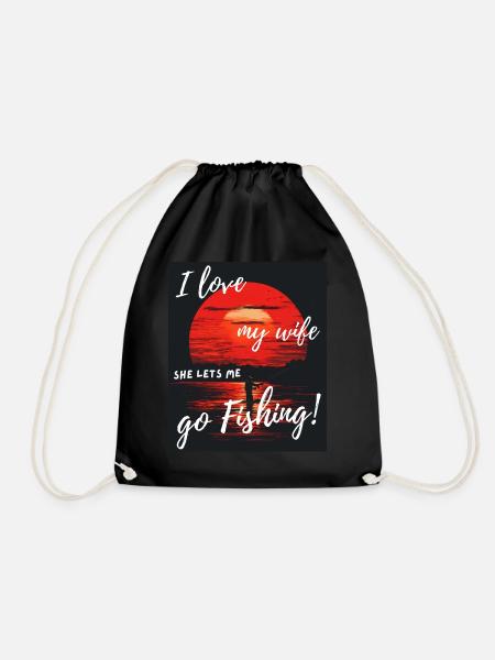 I Love My Wife Fishing Sunset - Drawstring Bag - black