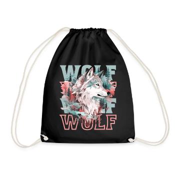 Wolf Wolf's Head Forest Nature Mountains Wilderness Colorful - Drawstring Bag - black - Front