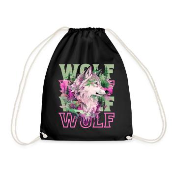 Wolf Wolf's Head Forest Nature Mountains Wilderness Colorful - Drawstring Bag - black - Front