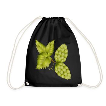 Hops and hop leaf – natural beer motif - Drawstring Bag - black - Front