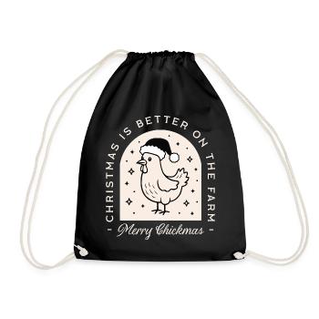  Chicken Christmas greetings wishes homestead farm - Drawstring Bag - black - Front