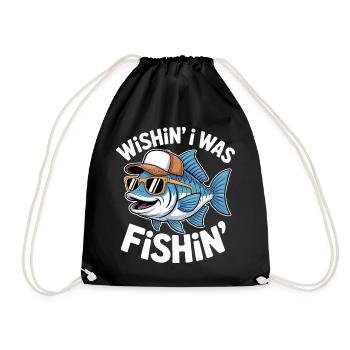 Humorous fish with sunglasses and cap - Drawstring Bag - black - Front