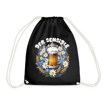 Bierkrug mit Kamillendekor und Edelweiß Dirndl - Turnbeutel - Schwarz - Vorne