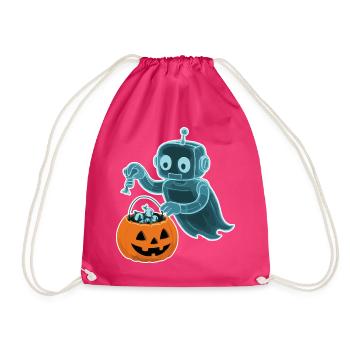 Gespenstischer Minibot mit Kürbiskorb - Turnbeutel - Fuchsia - Vorne