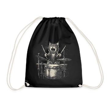 Katze Schlagzeug Drummer Rock Musik Lustig - Turnbeutel - Schwarz - Vorne
