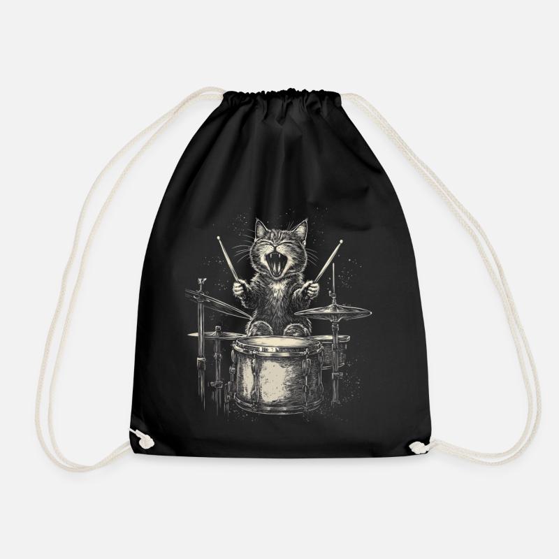 Katze Schlagzeug Drummer Rock Musik Lustig - Turnbeutel - Schwarz