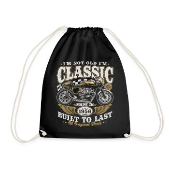 1956 Vintage Birthday Motorcycle Gift - Drawstring Bag - black - Front