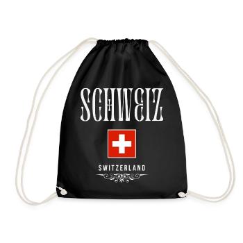 Swiss flag, made in Switzerland - Drawstring Bag - black - Front