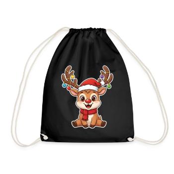 Lustiges rot nase Rentier Cartoon Weihnachtsmotiv - Turnbeutel - Schwarz - Vorne