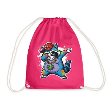 Dabbing Raccoon Graffiti Style Hip-Hop - Drawstring Bag - fuchsia - Front