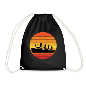 Vintage Titanic Ocean Liner Sunset Graphic - Drawstring Bag - black - Front