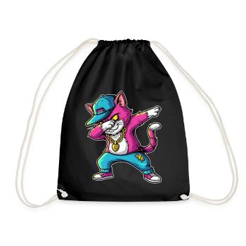 Dab Cat Streetstyle Humor Statement - Drawstring Bag - black - Front