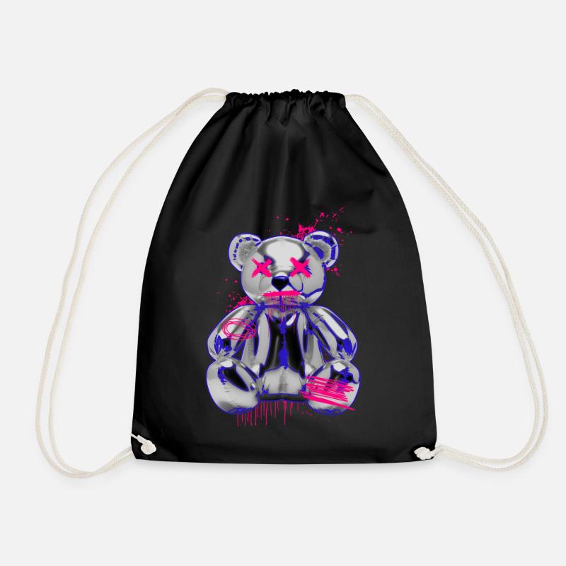 Gothic Teddy Bär mit Graffiti Neon Look - Turnbeutel - Schwarz