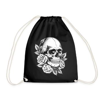 Skulls and roses - Drawstring Bag - black - Front