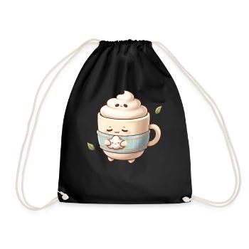 Kuschelige Wolkenkaffee Becher - Turnbeutel - Schwarz - Vorne