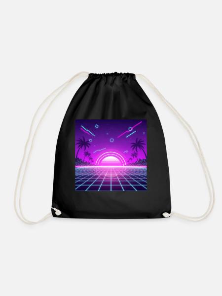 Neon Retro Sunset Grid - Turnbeutel - Schwarz