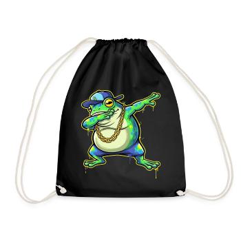 Green Street Frog with Gold Chain Dabbing - Drawstring Bag - black - Front