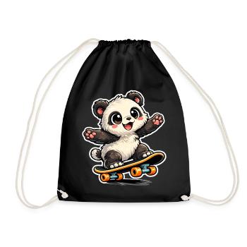 Panda Skateboard Freude - Turnbeutel - Schwarz - Vorne