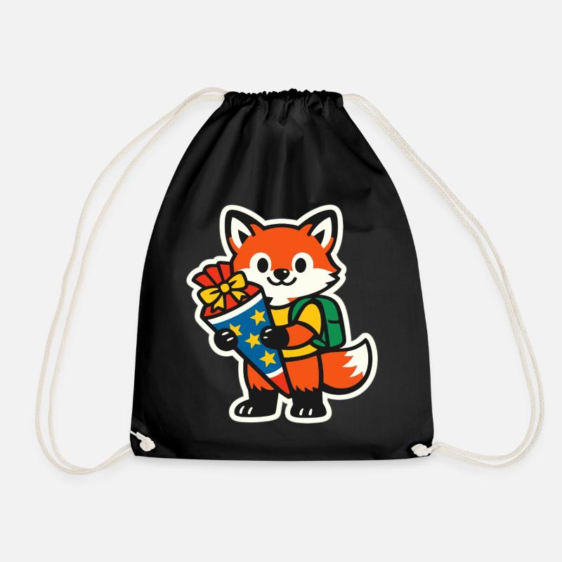 Fox with gift and backpack school enrollment - Drawstring Bag - black