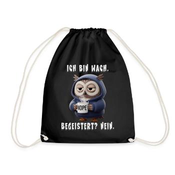 Sleepy Owl Hoodie NOPE Humor - Drawstring Bag - black - Front