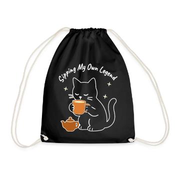 Meine eigene Legende schlürfen – gemütliche Kunstkatze - Turnbeutel - Schwarz - Vorne