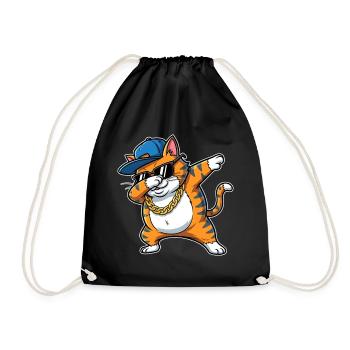 Dabbing Cat Cool Hip Hop Cartoon - Drawstring Bag - black - Front