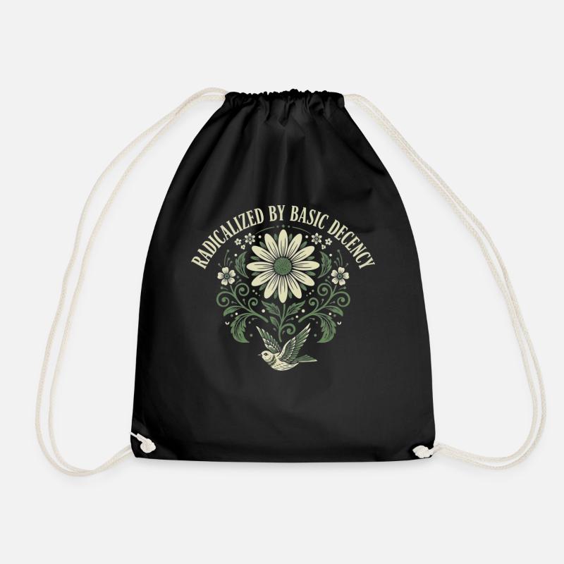 Radicalized By Basic Decency Quote Shirt Sticker - Drawstring Bag - black