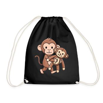 Punch Baby Monkey with Plush Toy - Drawstring Bag - black - Front