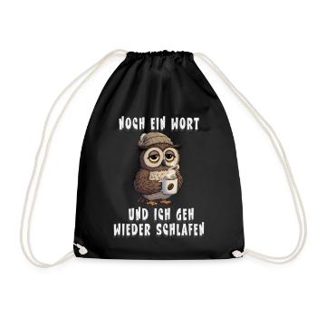 Müde Eule für Kaffee Fans Morgenmuffel Sticker - Turnbeutel - Schwarz - Vorne