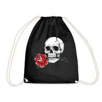 Skull Rose Tattoo Stil für Rock und Tattoo Fans - Turnbeutel - Schwarz - Vorne