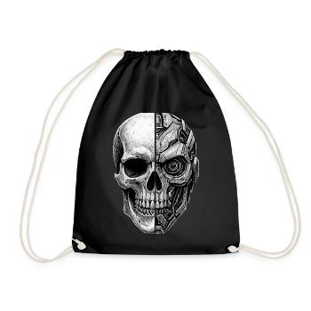Halb Totenkopf Halber Roboter Cyborg Skull sticker - Turnbeutel - Schwarz - Vorne