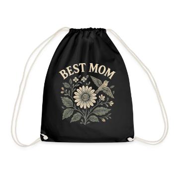 Best Mom Muttertag Geschenk Blumen Motiv mit Vogel - Turnbeutel - Schwarz - Vorne