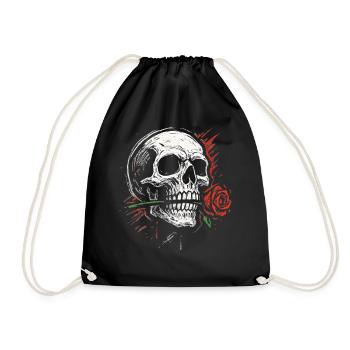 Gothic Skull Rose Gift Rock Fans Tattoo - Drawstring Bag - black - Front