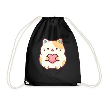 Kawaii Katze Herz Cartoon Motiv für Katzen Fans - Turnbeutel - Schwarz - Vorne