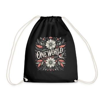 One World Floral Vintage Peace Festival Outfit - Drawstring Bag - black - Front