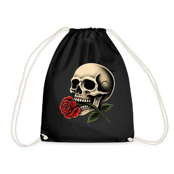 Totenkopf Rose Motiv für Frauen und Gothic Fans - Turnbeutel - Schwarz - Vorne