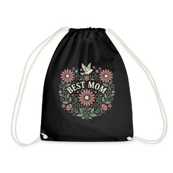 Best Mom Flowers Gift for Mom and Mom - Drawstring Bag - black - Front